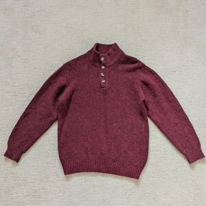 LL Bean Sweater Mens L Henley Button Ragg Lambs Wool Fisherman Grandpa Vintage